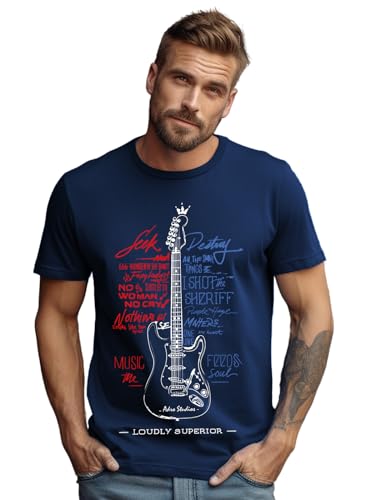 Image of ADRO Guitar Design Printed T-Shirt for Men - 100% Cotton, Regular Fit, Soft Breathable Fabric.