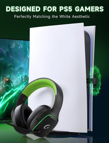 Image of Gvyugke 2.4GHz Wireless Gaming Headsets for PS5, PS4, PC, Switch - Bluetooth 5.3 Gaming Headphones with Noise Canceling Mic, 7.1 Surround Sound, 70H Battery, Blue Lighting - Black Green