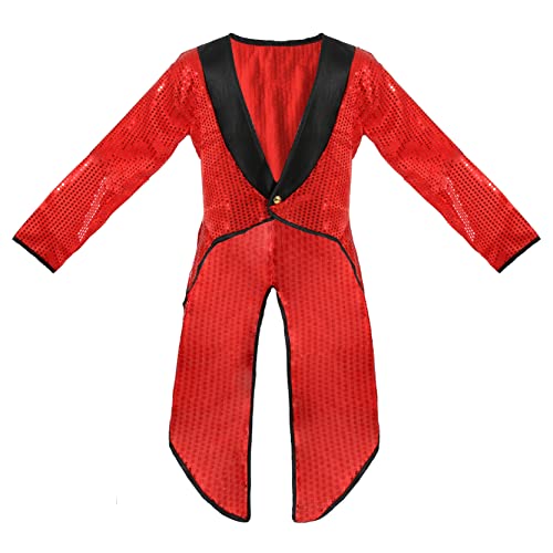 Adults Red Sequin Tailcoat Fancy Dress - Medium - Long Tailed Jacket With Red Sequins and Black Lapels - Perfect for Charity Events, Dance Shows, Performances and Other Fancy Dress Events