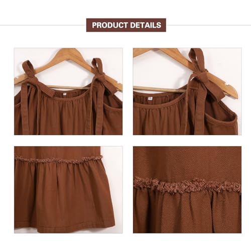 Image of Denim Dress for Women Tie Shoulder Sleeveless Denim Mini Dress Casual Flowy Babydoll Dress Wash Jean Dress