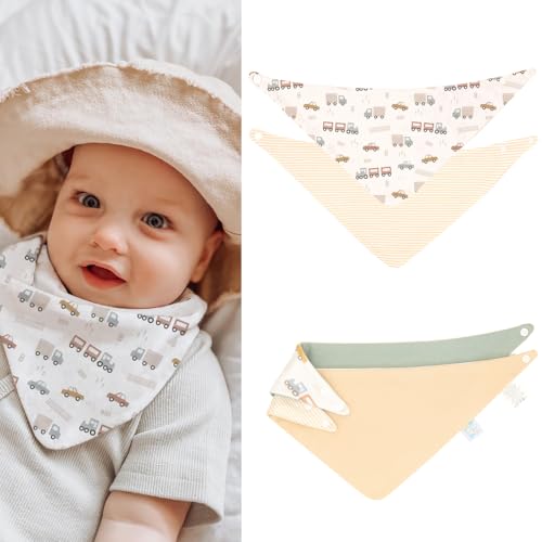 Reversible Bandana and Teether Bibs for Baby Boys & Girls - 100% Cotton Bibs Absorbent, Durable and Easy to Clean