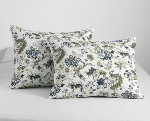 Image of Trance Home Linen 200 TC 100% Cotton Printed Pillow Covers | Pillow Cases | Set of 2 Piece Pillow Covers only |Standard Size (18 X 28 inch, Malhaar Grey Blue)