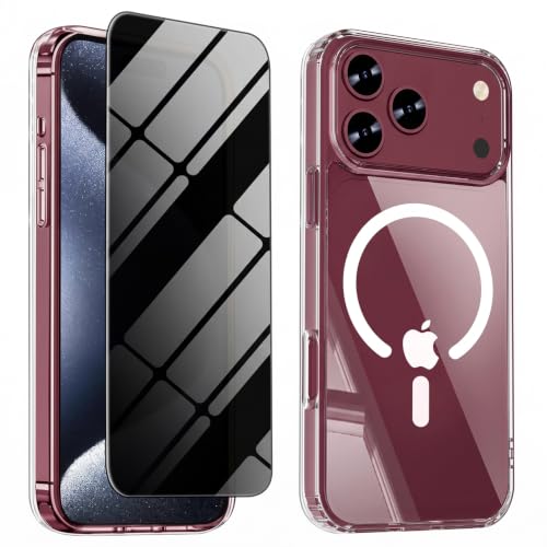 Image of Magnetic for 18 Pro Max Case with Privacy Screen Protector & Full Camera Cover,[Non-Yellowing] Shockproof Clear Phone Case Compatible with MagSafe Women Girls for 18 ProMax,Transparent