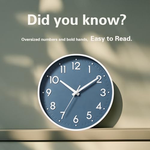 Image of Mosewa Wall Clock 12 Inch, Battery Operated Silent Non-Ticking Modern Analog Clock Decorative for Kitchen, Bedroom, Office, Living Room(Azure Blue)