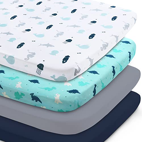 Image of Bassinet Sheet 4 Pack for Baby Boys, Bassinet Sheets Ultra Soft Universal Fit for Most Rectangle, Oval, Hourglass Bassinet Mattress, Bassinet Sheets, Navy