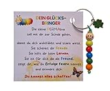 Glücksbringer für die Schule, Mutmacher Mädchen & Jungen | Glückswürmchen Prüfungen handmade | Schlüsselanhänger PERMAlina mit Grußkarte & Beutel | Geschenk Schulkind | Mut, Dankbarkeit, Selbstliebe