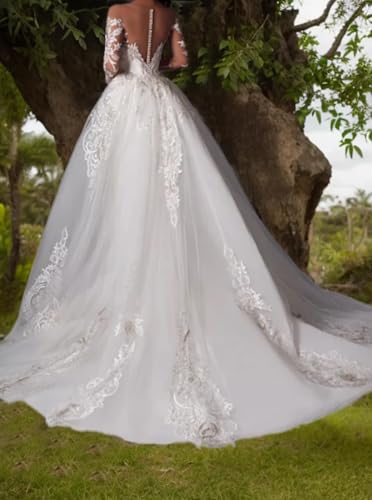 Ivory Mermaid Wedding Dresses Off Shoulder Chapel Train V Neck Long Sleeves Modern Bridal Gown with Applique 20253