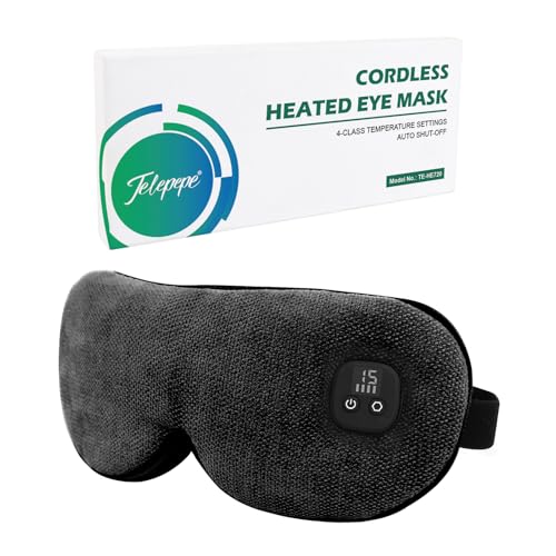 Telepepe Heated Eye Mask for Dry Eyes, Cordless Warm Eye Compress, 4 Heat Levels, 4-Level Timing,...