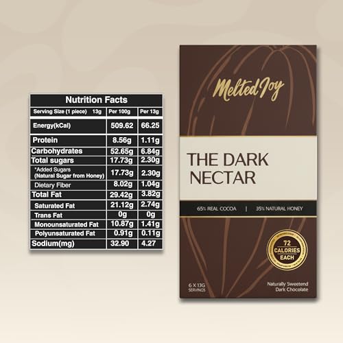 Image of Melted Joy 65% Dark Chocolate Squares | Honey Sweetened Dark Chocolates| Portion-Controlled 72 cal| No Refined Sugar | Pack of 6