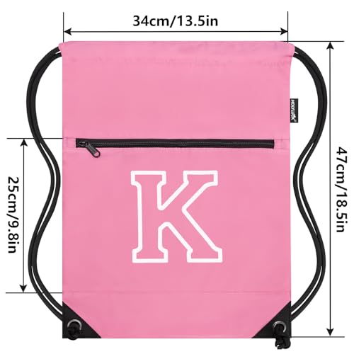 Image of HOLYLUCK Drawstring Bags Initial Backpack Sackpack Cinch Bags for Sports, Gym, Travel, Beach (Pink-K)