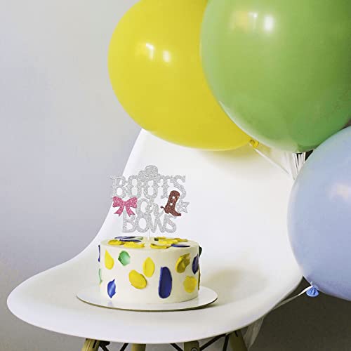 Silver Glitter Boots Or Bows Cake Topper, Gender Reveal Cake Topper, Baby Shower Cake Decor, Boy Or Girl Party Decorations #TOP4