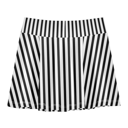 Black White Stripes Girls Athletic Skorts Flowy Golf Tennis Skirts with Shorts & Pocket2