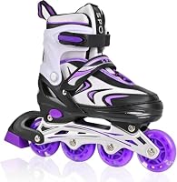 DUZSKJ Einstellbare Kinder Inline-Skates für Jungen Mädchen Kind, Kinder Roller Inline-Skates für Mädchen Jungen Jugend kleine Kinder Indoor Outdoor Spielen (Schwarz Violett, M)