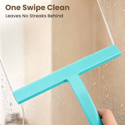 Image of 10 Inch Silicone Shower Squeegee for Glass Doors, Streak-Free, Mint Green | No-Squeak Silicone Blade, Ergonomic Round Grip and Built-In Hook for Quick Daily Cleaning of Shower Glass, Tile and Windows