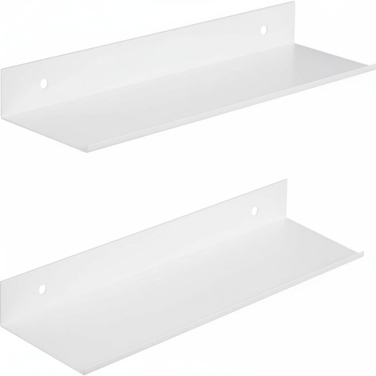 Perclyzm White Floating Shelves, Wall Shelves 2-pack - Self Adhesive Picture Shelf for Walls, No Nails or Drilling, Shelves for Bathroom, Kitchen, Bedroom, Shower (40cm) (White)
