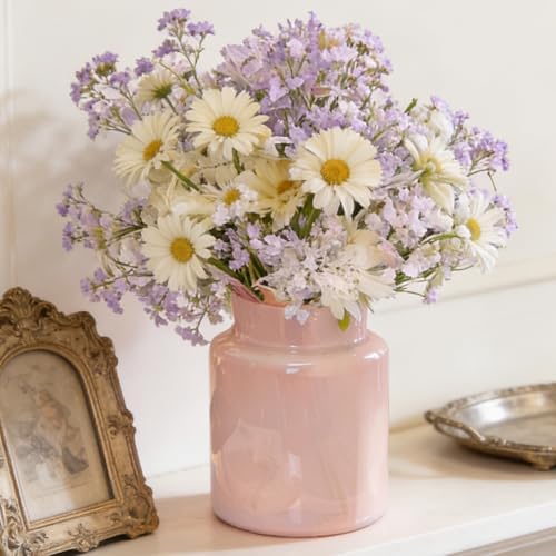 BLOFLO Pink Glass Vase, 7 Inch Large Glass Vase for Flowers, Mode...