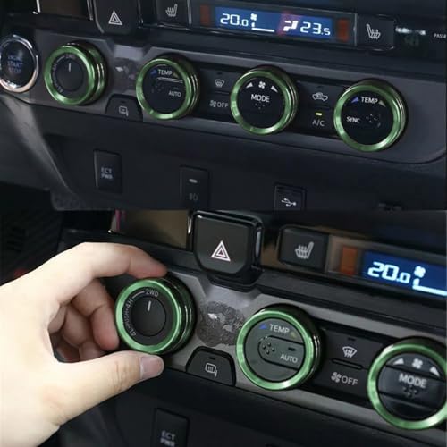 Image of Aluminum Alloy AC Knob Covers Kit for Toyota Tacoma 2016-2023 (4pcs Green) - HVAC Control Button Covers, Metal Air Conditioner Dial Covers, Durable Interior Upgrade Accessories