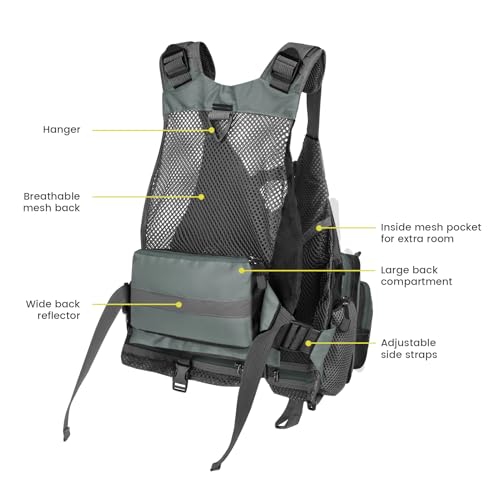 Gonex Fly Fishing Vest for Men Women, Comfortable Adjustable Fishing Vest with Multi-Pockets Reflective Stripes4