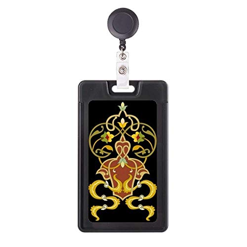 Porte-badge rétractable ornement baroque fleur feuille enrouleur de carte pro