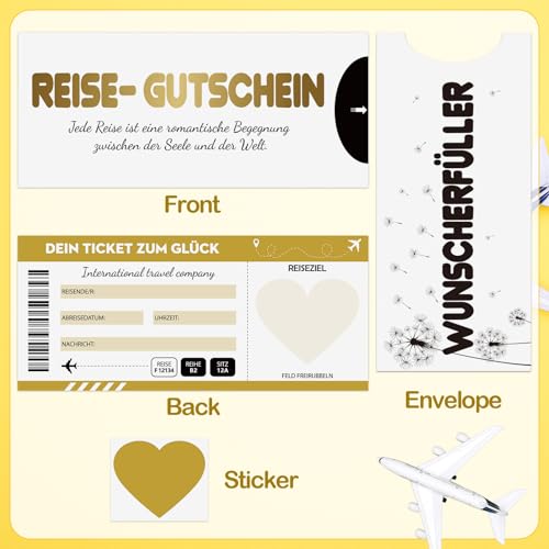 Lemicin Reise Geschenk Flugticket Bordkarte Verpacken mit Rubbelaufkleber Wunscherfüller Briefumschlag für Geburtstagsgeschenke Weihnachtsgeschenke
