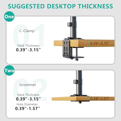 Image of WALI 4 Monitor Mount for 13-49 inch Ultrawides on Top Bracket and 27 inch Screens on Lower Brackets, Heavy Duty Arm Extra Tall Quad Monitor Stand, up to 44 lbs (GSDM004S-P), Black