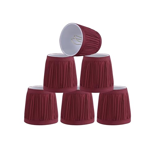 Aspen Creative 51523-6, Mushroom Pleated Transitional Clip-On Chandelier Shade in Rich Red, 3" Top x 4" Bottom x 4" Slant, Set of 6