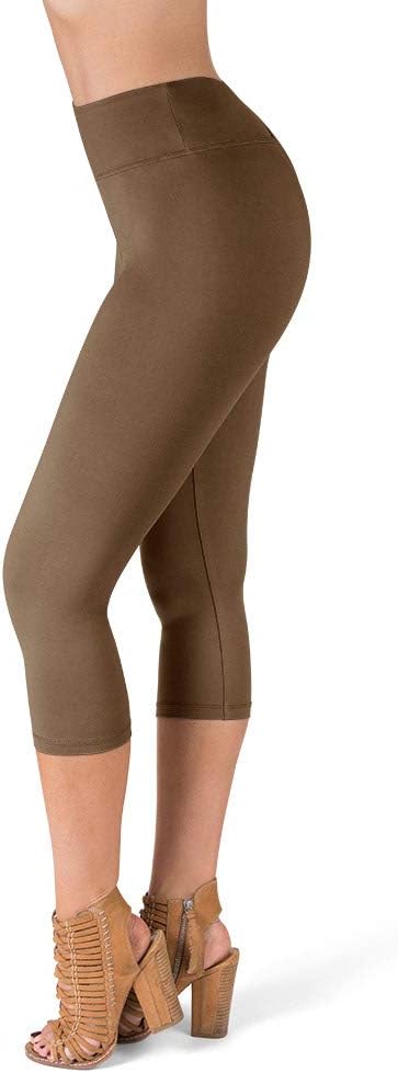 SATINA High Waisted Leggings for Women - Capri, Full Length, Fleece & with Pockets Women's Leggings Capri One Size Tan