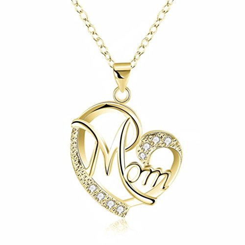 Lavany Women's Necklace Pendant Vintage Necklaces Long Chain Plated Mom Love Crystal Pendant Jewelry Gifts for Women Girls (Gold)