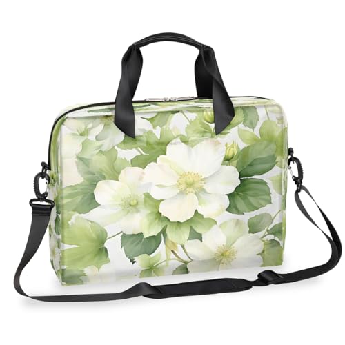 Bolso para laptop unisex 15.6-16 pulgadas blanco con flores verdes miniatura 1