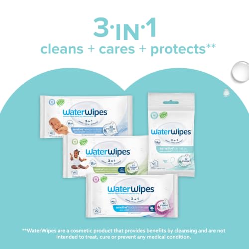 WaterWipes Sensitive+ On The Go Wipes, 3-In-1 Cleans, Cares, Protects, 99.9% Water, Unscented & Hypoallergenic Wet Wipes, 100 Count (10 Packs) - image 8