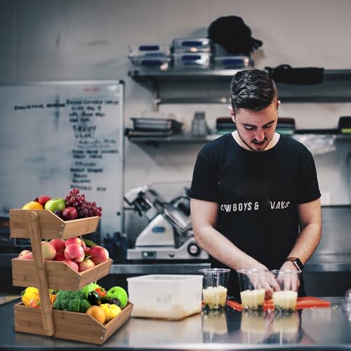 Frutero de bambú de 3 pisos con 16.3'' de altura y gran capacidad para conservar alimentos 3