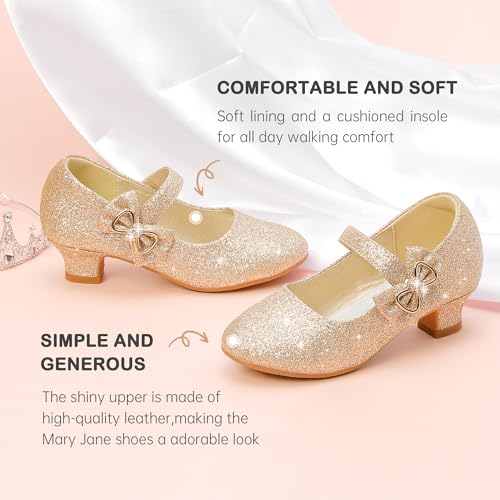 Image of Dufannie Girls Dress Shoes Princess Flats Heels for Toddler Little Big Kids