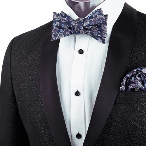 Image of Alizeal Mens 2pcs Floral Bow Tie Set | Self-tied Elegant Pocket Square Set for Wedding