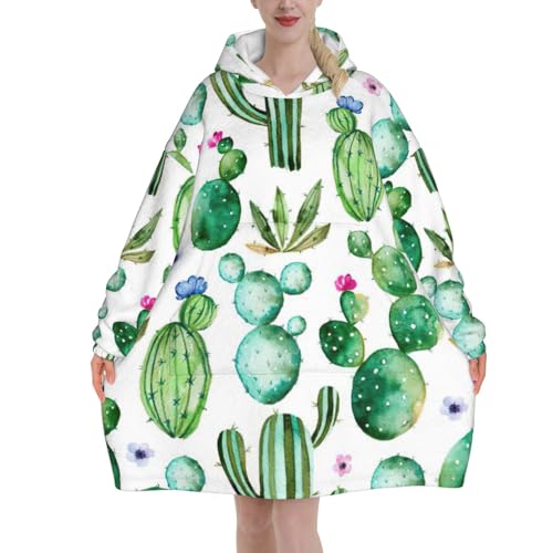 Couverture à capuche idée cadeau cocooning flanelle imprimé fleurs de cactus