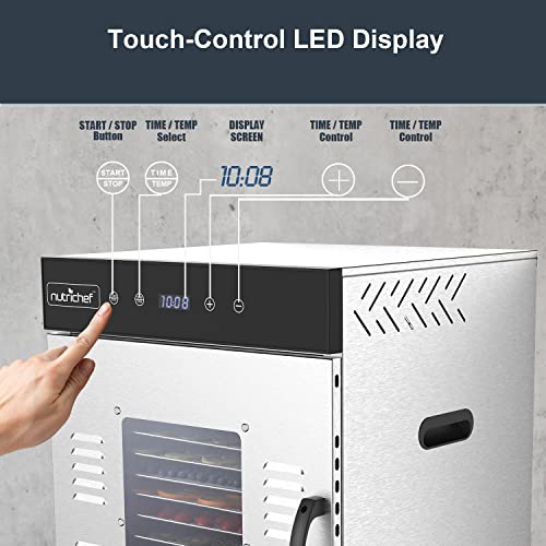Image of NutriChef Commercial Electric Food Dehydrator Machine - 16 Shelf Extra Large Capacity - Stainless Steel Trays - 1500-Watts, Digital Timer & Temperature Control - 18.58 x 19.10 x 24.88 IN