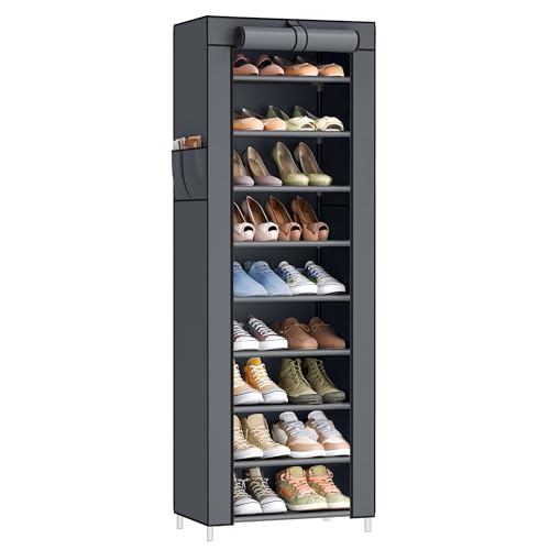 SONGMICS 10-Tier Shoe Rack, Shoe Storage Cabinet with Dustproof Cover, Free-Standing Storage...