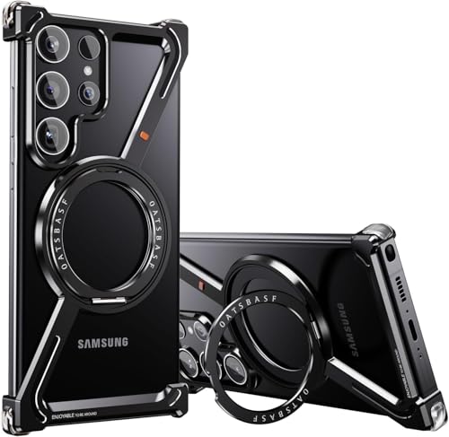 Image of Bumper Case with Kickstand Compatible with Galaxy S26 Ultra Case with Wireless Charging | Luxury Aluminum Armor (Black)