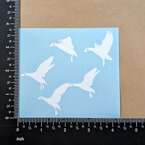Image of Goose Decal 4 Pack: Detailed Goose Flying, Waterfowl Geese Flying V Formation, Canadian Geese Landing, Goose Flapping Wings (White, Small ~3.5 inch)