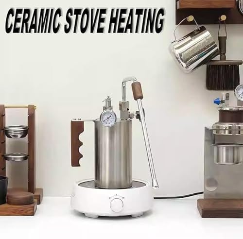 Milk Frother, Outdoor Steaming Machine with 3-Hole Nozzle, Air Pressure Gauge, Wooden Handle for Camping and Picnics