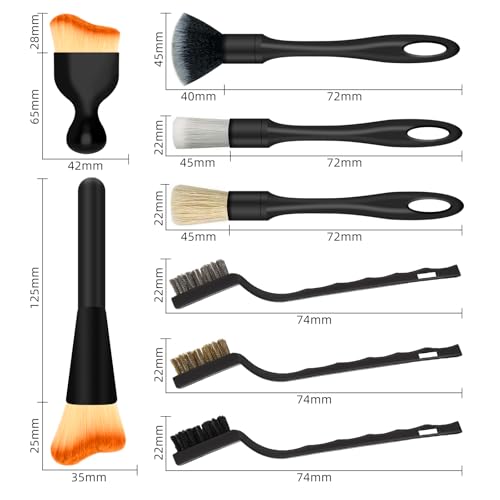 9 Stück Detailing Pinsel Set, Auto Detailingbürste in Hart - Mittel - Weich, Pinsel Autoreinigung zur Professionellen Autopflege Innen & Außen, für Auto Armaturenbrett, Lüftungsdüsen und Motorrad