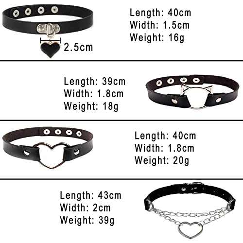Floatdream 4 Stücke Halsband Damen, Lederhalsband Halskette Gothic, Damen Gothic Collar, für Männer und Frauen Halsverband, Valentinstagsgeschenk, Jubiläumsgeschenk(Schwarz)