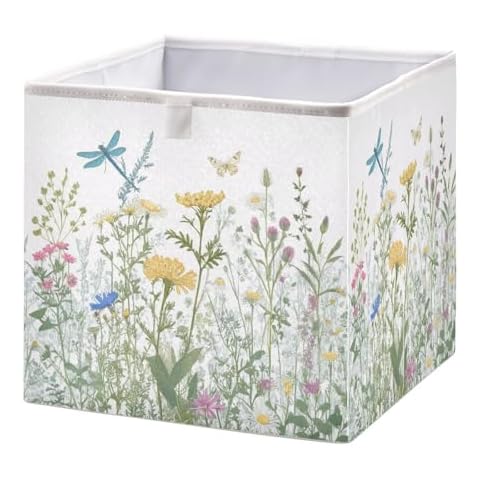 Blueangle Colorful Herbs and Flowers Cube Storage Bin, 11 x 11 x 11 in, Large Collapsible Organizer Storage Basket for Home Décor Cover