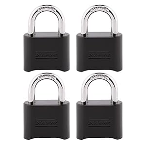 Master Lock Black Combination Lock, Customizable Combo Padlock, Indoor and Outdoor Weather Resistant Lock with Resettable Code for Gates, Lockers, 4 Pack, 178EC4