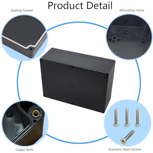 Otdorpatio Project Box IP65 Waterproof Junction Box ABS Plastic Black Electrical Boxes DIY Electronic Project Case Power Enclosure 10.35x7.17x3.74 inch(263x182x95 mm)