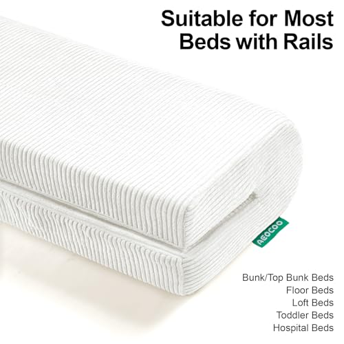 Image of AEOCOO Bed Bumpers for Toddlers, Size 3 Ft, Toddler Bed Rail Bumper Protector for Loft Beds & Bunk Beds, Bed Rail Height Extender Bed Guardrail, Anti-Bump | Fall Prevention, White