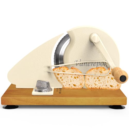 Image of Upgrade Manual Bread Slicer for Homemade Sourdough Bread, Classic Hand Crank Home Bread Slicer With Scale Line and Steel Fence, Sharp Blade, Adjustable Width for Homemade & Commercial Use