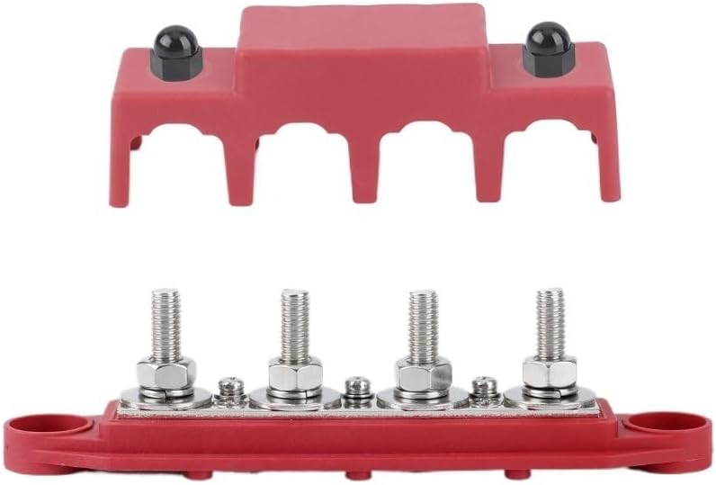 12V 250A Bus Bar Terminal M8 M10 Positive Negative Battery Power Distribution Block with Cover for Boat RV Truck Camper(M8 RED)