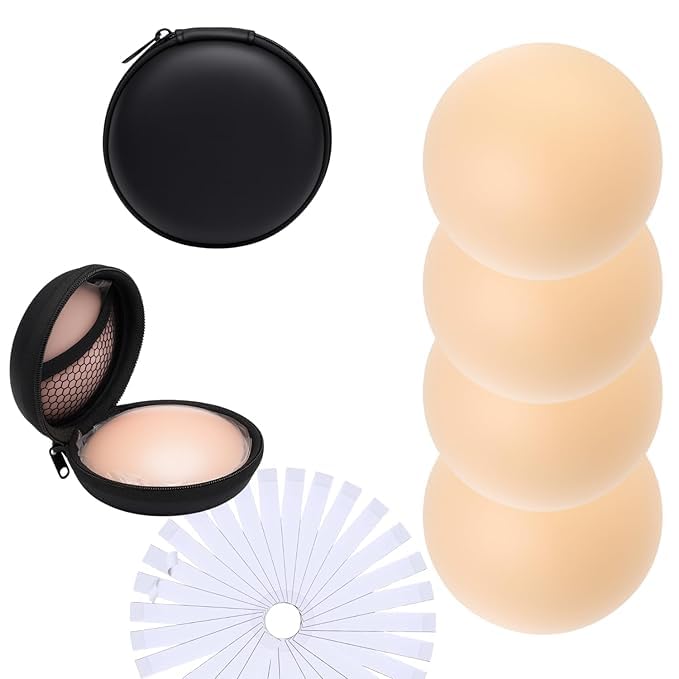 jay empire Nipple Cover for Women with 36 Strips Double Sided Tape Heavy Duty Invisible Reusable Nipple Pads Adhesive Silicone Pasties for Women Fashion Clothing Accessory (2 Pair Combo, 4 Pcs) Nude-picture-25