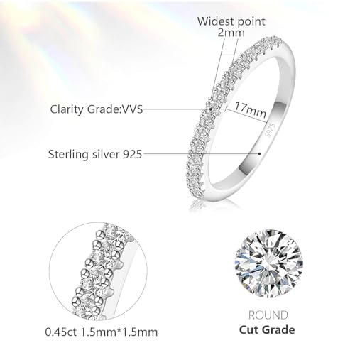Gemsme Moissanite Wedding Band for Women - 925 Sterling Silver Rings with 18K White Gold Plated Thin Stackable Eternity Engagement Anniversary Wedding Rings Size 4-123