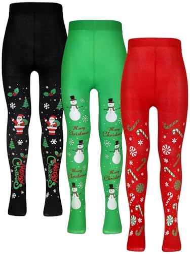 Bencailor 3 Pairs Girls Pantyhose Tights for Dance Christmas Girls Stockings Snowflake Printed Leggings Seamless Stockings